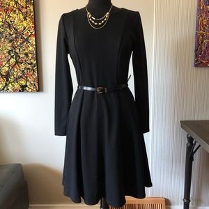 Classy long sleeve black midi dress